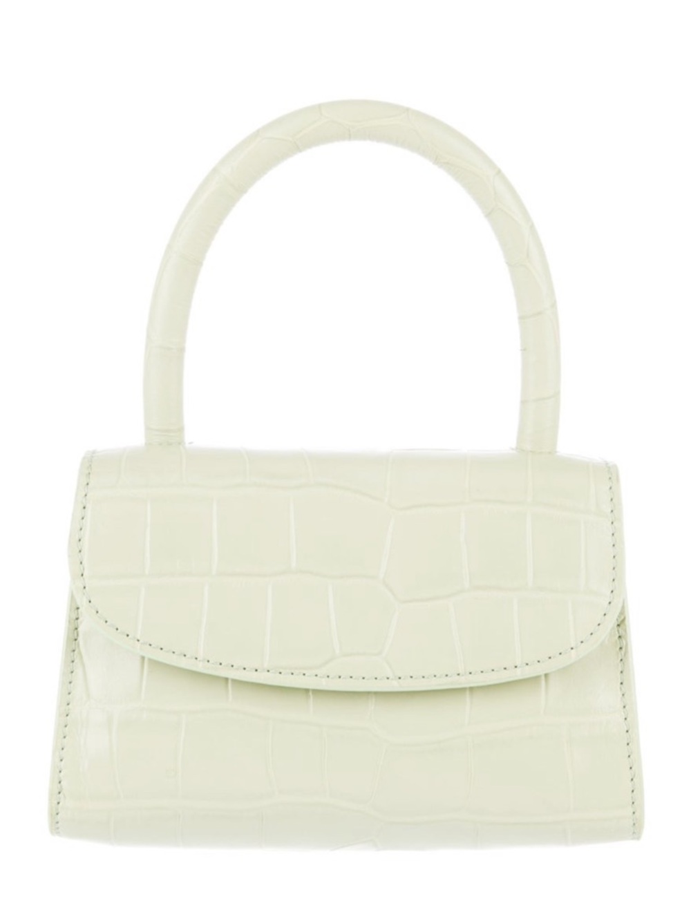 BY FAR Green Leather Croc-Embossed Mini Top Handle Bag